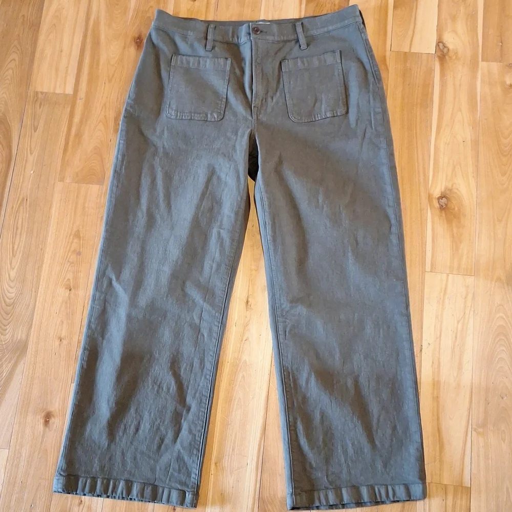 Madewell Emmett Wide Leg Olive Green Pants Size 33 - Picture 4 of 13